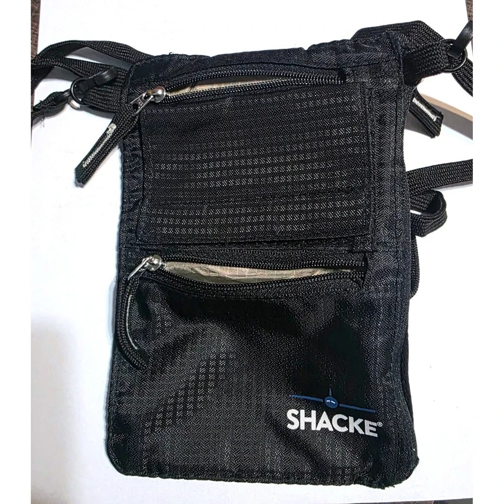 Shacke Black Nylon Travel Neck‎ Wallet Passport Holder RFID Blocking Pouch Bag